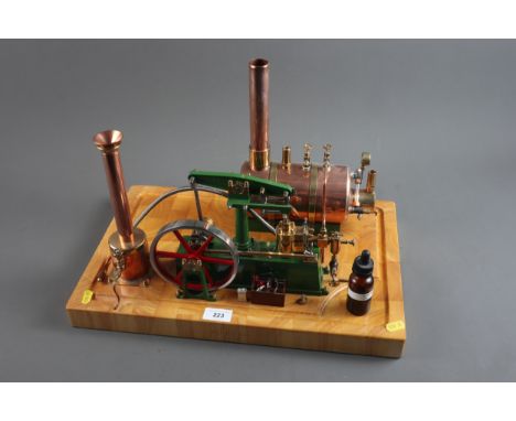 A Chiltern Model Steam Engines beam engine with 3 1/2" boiler, by Pendle Steam Boiler, with accessories, mounted on a hardwoo