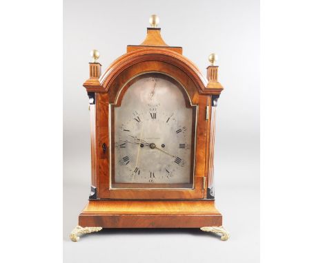 A George III hour repeater mahogany bracket clock by Eardley Norton, London, the quarter column pilasters inlaid with ebony s