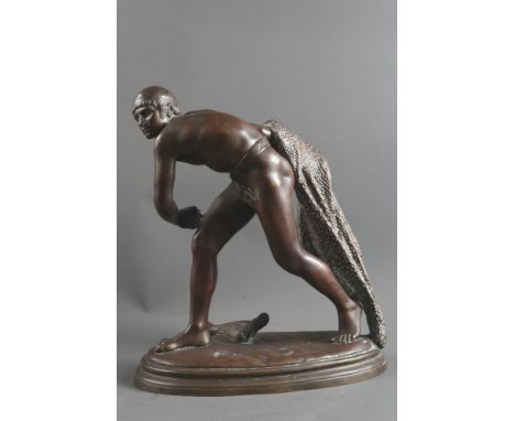 A 19th century bronze figure of a Gladiator about to hurl his net (Retiarius), signed to base Tony Noel, 10" highCondition:Ma