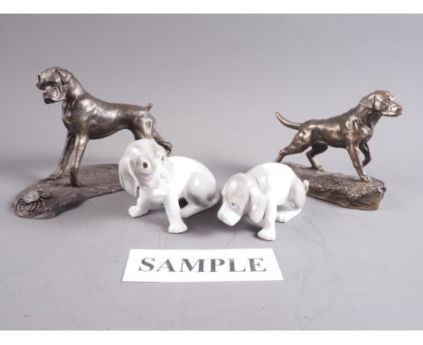 Two cold cast bronze model dogs and other model animals 