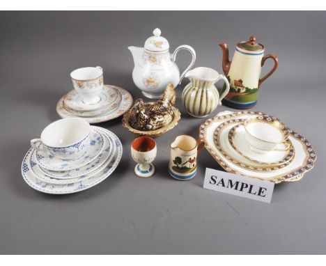 A Rye pottery jug, a quantity of Royal Crown Derby 7855 pattern china, including a sandwich plate, side plates and saucers, a