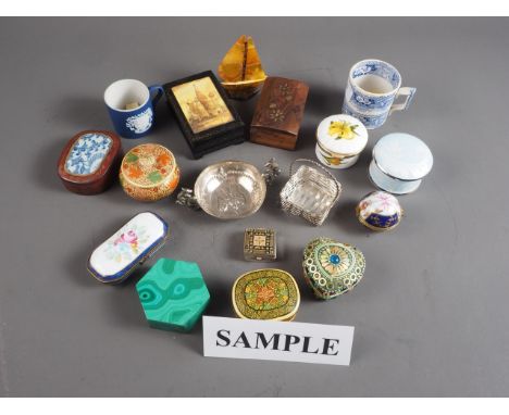 A collection of ceramic and other trinket boxes, etc