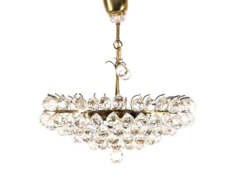 9-light brass hanging lamp with crystal balls, Hollywood Regency, 1970s, 52 cm high and 52 cm diameter