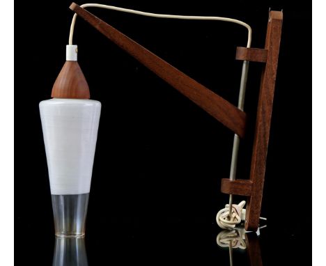 Teak wall lamp with glass shade, Denmark 1960s, 31 cm high