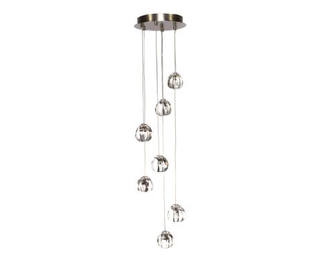 Terzani Italian design 7-light hanging lamp with 7 glass balls and stainless steel ceiling plate, type 0R07S, production year