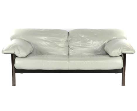 Modern 2-seater sofa, Poltrona Frau, blue/grey leather with chrome frame, 80 cm high, 205 cm wide, 93 cm deep