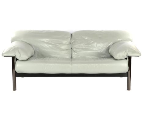 Modern 2-seater sofa, Poltrona Frau, blue/grey leather with chrome frame, 80 cm high, 205 cm wide, 93 cm deep