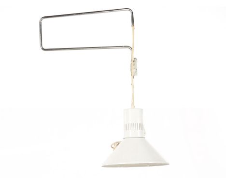 1960s white lacquered adjustable metal wall lamp, approx. 130 cm wide (fixing plate bent)