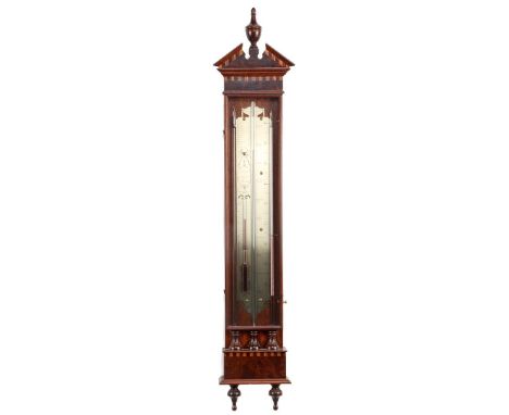Dutch baking barometer after 18th century model, in walnut cabinet with intarsia 129 cm high, 26 cm wide cm