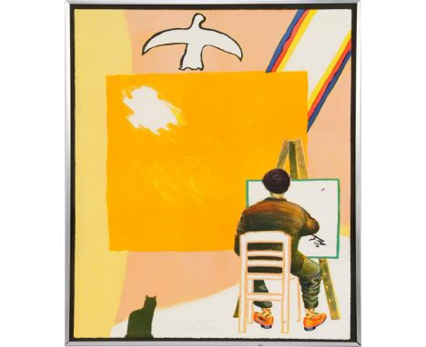 Roger Raveel (1921-2013)Composition with painter and dove of peace, color lithograph 174/190, 77x56 cm