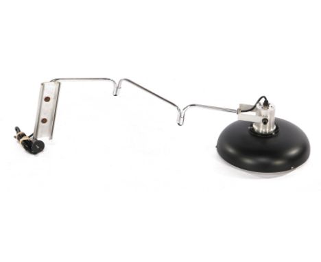 Adjustable aluminum wall lamp with black shade, Lakro Amstelveen Netherlands 1970s, extended approx. 76 cm