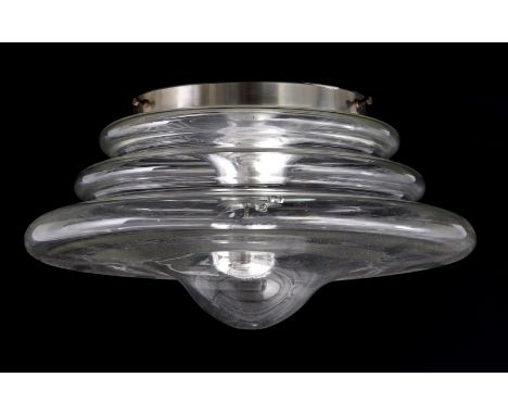 RAAK Amsterdam, glass ceiling lamp with metal frame, circa 1970, 20 cm high, 38 cm diameter