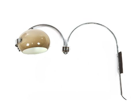 Chrome-plated metal double-curved and adjustable wall lamp with plexiglass shade, Dijkstra, Netherlands, 1960s, max 122 cm wi