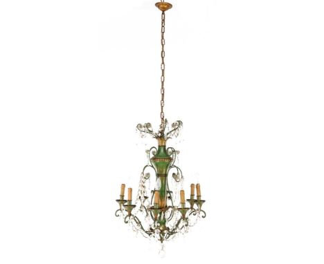 Painted metal 8-light chandelier with glass icicles 166 cm high, 54 cm diameter. Provenance collection Castle Frymerson in Si
