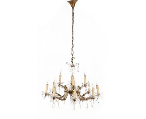 Classic 11-bulb hanging lamp with cut drops, approx. 120 cm high (bowl missing)