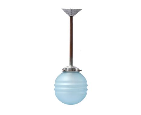 Art Deco blue hanging lamp with metal frame51 cm high