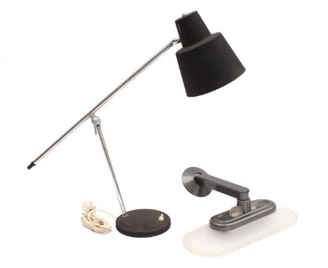 2mid-century lamps, metal adjustable desk lamp approx. 50 cm high, metal Arteluce wall lamp with glass Murano shade, design P
