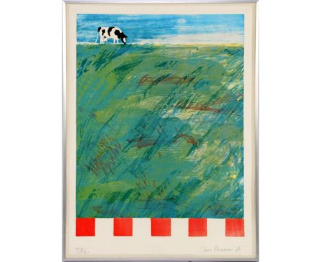 Jan Cremer (1940-)Landscape with cow, color lithograph from 1976, 174/190, 74x54 cm