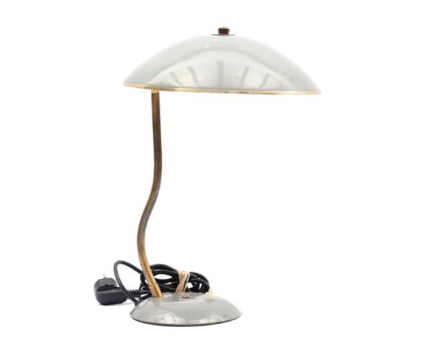 Gray and gold metal mid-century table lamp with curved trunk, 41 cm high