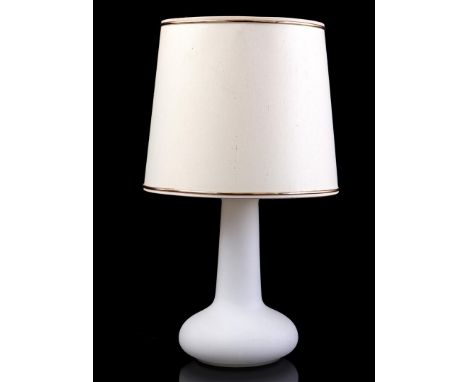 Milk glass table lamp with upholstered shade, Glashutte Limburg, Germany 1970s, 42.5 cm high