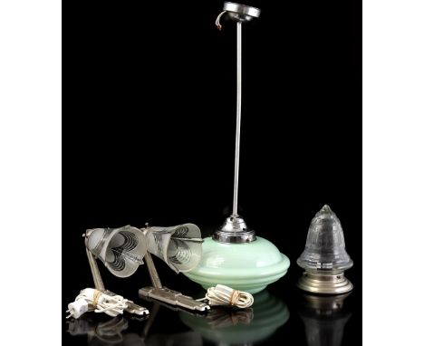 Lot of lamps in Art Deco style b.u. from hall lamp, 2 wall lamps and hanging lamp 69 cm high