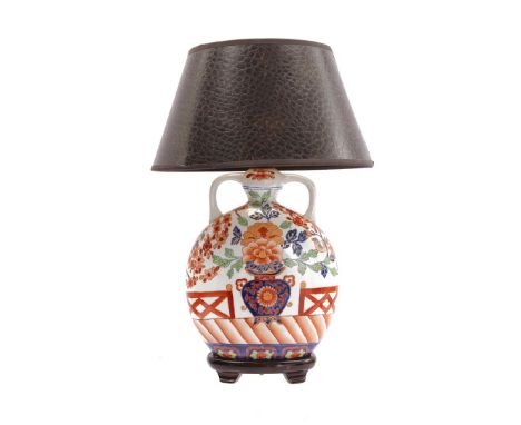 Asian porcelain vase lamp with plastic shade 45 cm high