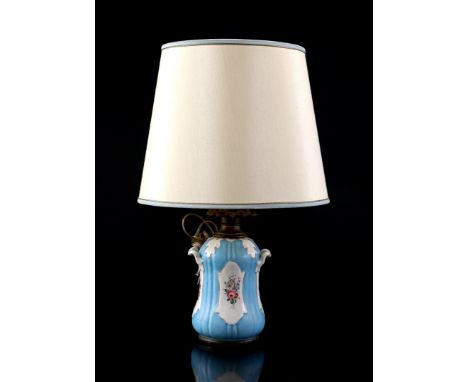 Porcelain 19th century table lamp base with new upholstered shade 58 cm high. Provenance collection Castle Frymerson in Sint 
