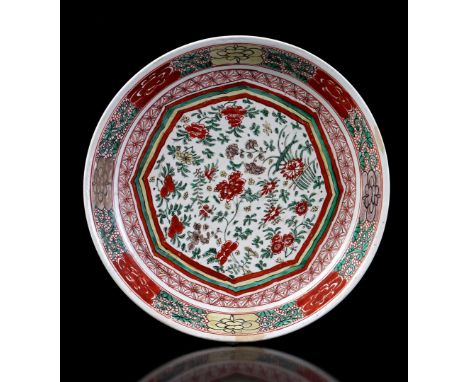 Chinese porcelain Famille Verte dish, Kangxi period, 35.5 cm diameter (2 spots edge restoration). Provenance collection Castl