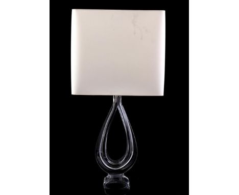 Marked Daum France, glass table lamp base with a modern design 45 cm high, with upholstered shade of 36 cm high (chip on the 