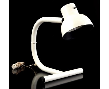 White lacquered metal table lamp with adjustable arm, stickered Hans Agne Jakobsson, approx. 50 cm high