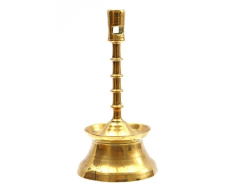 Brass button candlestick 16th/17th century 23.5 cm high. Provenance collection Castle Frymerson in Sint Odiliënberg