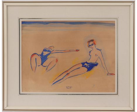 With signature van Dongen, 2 women on the beach, lithograph 45x59 cm