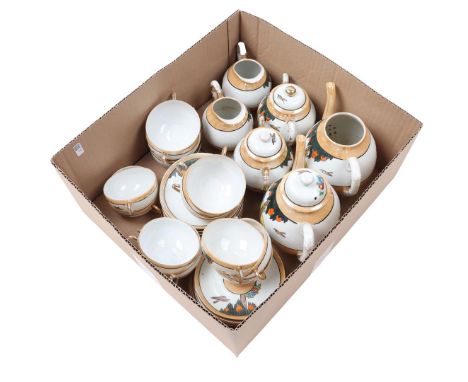 Satsuma crockery consisting of 2 teapots (1 lid missing, 1 lid damaged), 2 sugar bowls, 2 cream jugs and 14 cups and saucers