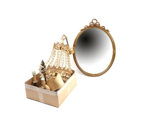 Box classic b.u. torch lamp with crystal icicles, faceted mirror in gold-coloured Louis XVI style frame, red copper Eraslan t