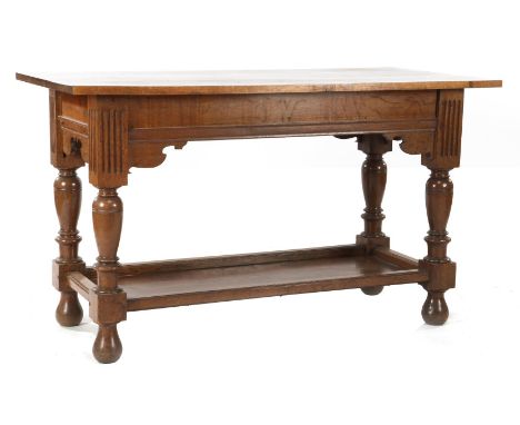 Oak Neo Renaissance style table with bottom shelf 78 cm high, top 134x65 cm. Provenance collection Castle Frymerson in Sint O