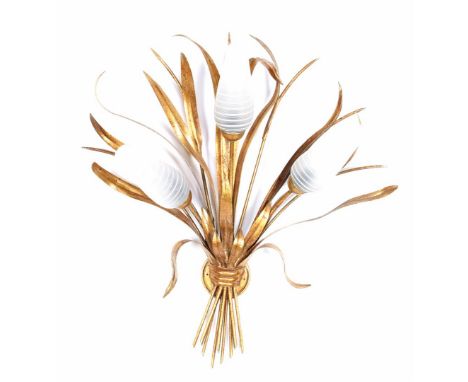 Gold-coloured ear of corn wall lamp, 70 cm high and 63 cm wide