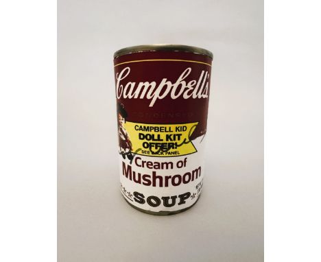 Andy WARHOL (1928-1987), Attribué à. Campbell’s Soup « Cream of Mushroom ». Boîte de conserve métallique. Signée « Andy Warho