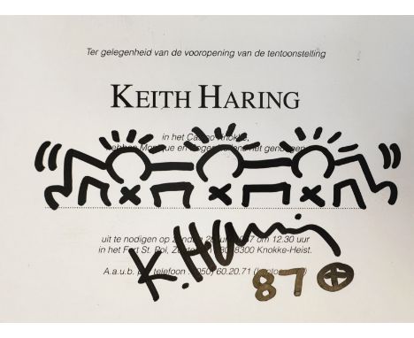 Keith HARING (1958-1990), Attribué à. Pour un déjeuner sur l’herbe,1987  Dessin à l’encre marqueur noir sur carton d’invitati