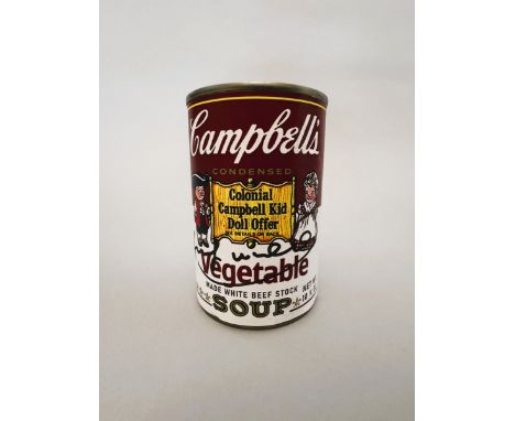 Andy WARHOL (1928-1987), Attribué à. Campbell’s Soup « Vegetable».  Boîte de conserve métallique. Signée « Andy Warhol » au f