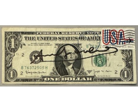 Andy WARHOL (1928-1987), Attribué à. Billet de 1 dollar Américain. Signé « Andy Warhol » au marqueur. Billet datant de 1963 e