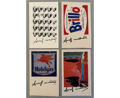 Andy WARHOL (1928-1987) d'après. Sujet divers Lot de quatre cartes postales USPS 1981, timbre de 13c US Postage.Signé en bas 