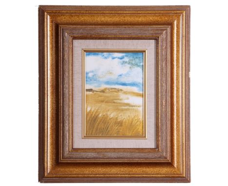 Sally Temple, oil on board, "Marram Grass light, Far Side of Blakeney Point", label verso, 17 x 12cm
