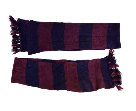Doctor Who - Slyvester McCoy (7th Doctor) knitted blue and mauve regeneration scarf from Time and the Rani (1987).Provenance: