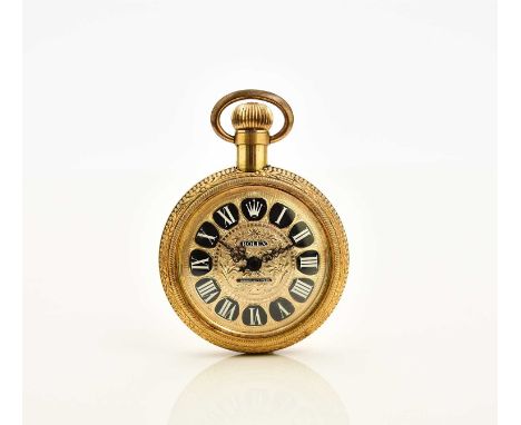 Rolex: A gilt metal perfume flask in the form of a pocket watch, Rolex 'Perpetually Yours', circa 1965The gilt flask with ove