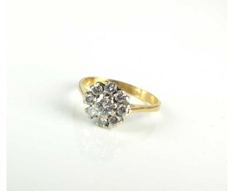 An 18ct gold diamond floral cluster ring, ring size I 1/2, weight approx 2g