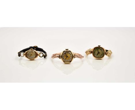 Three lady's 9ct gold wristwatches, early to mid 20th century All with jewelled manual wind movements, gross weight 43g (3)  
