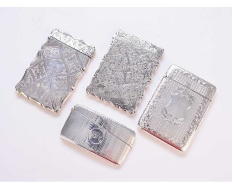 A Victorian silver card case, George Unite, Birmingham 1900, with bright cut engraved decoration, 9.5cm high, together with a