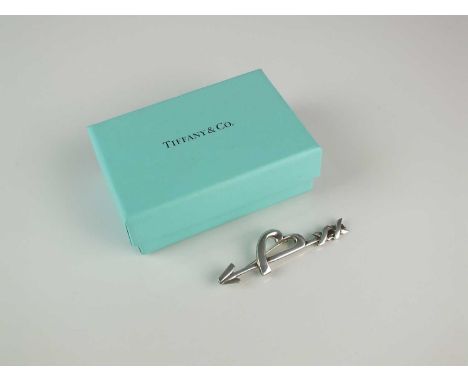 A Tiffany &amp; Co 'Pablo Picasso' silver bar brooch, designed as a stylised heart and arrow, within Tiffany pouch and box, 6