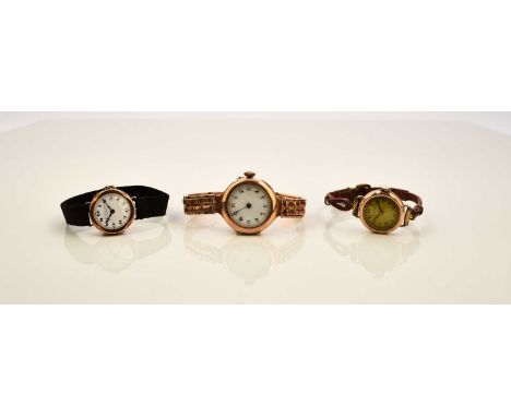 Three lady's 9ct gold wristwatchesAll with jewelled manual wind movements, gross weight 39.5g (3)Condition:Bracelet watch not
