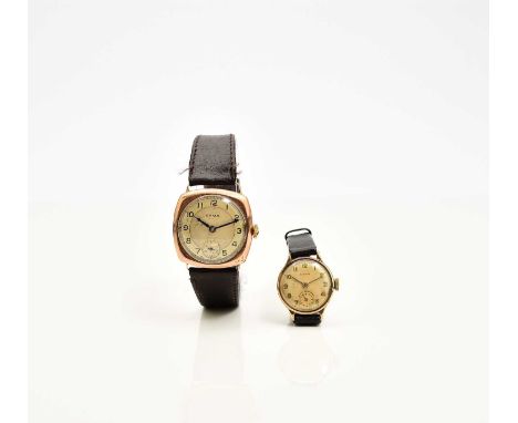 Cyma: A gentleman's and a lady's 9ct gold wristwatchesThe gentleman's with jewelled manual wind movement, silvered dial with 